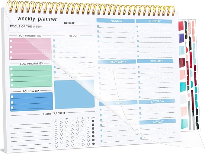 Weekly To Do List Notepad, 8.5''x11'' Weekly Desk Planner with 52 Tear Off Sheets Undated Weekly Planner Habit Tracker & Productivity Organizer for Home and Work, Blue