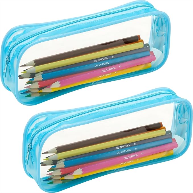 Tatuo 4 Pieces Clear PVC Bags Big Capacity Zipper Pencil Pouch Case Travel Luggage Makeup Cosmetic Bag(Sky Blue)