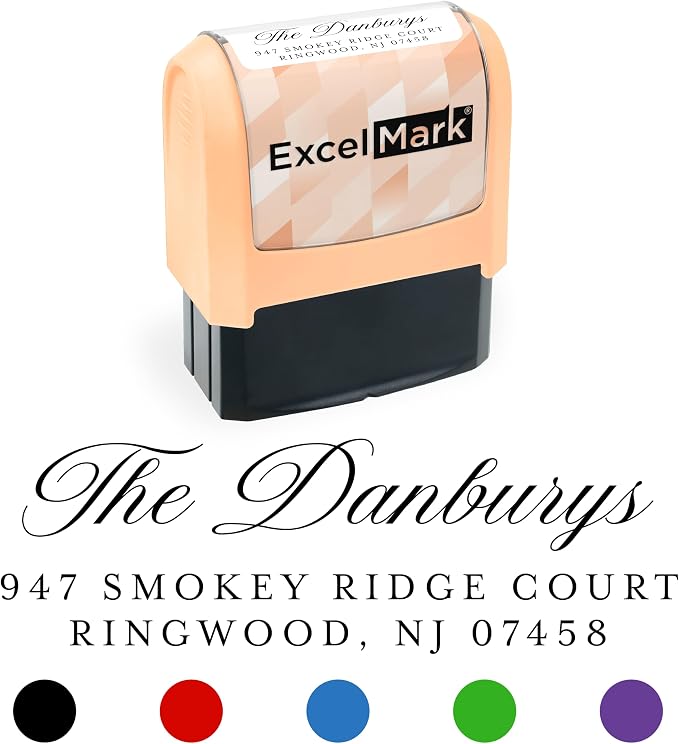 ExcelMark Address Stamp - Custom Return Address Stamp with Elegant Designs, Vibrant Colors & Patterns – Perfect for Mail, Invitations & Gifts (Peach, Heritage Classic)