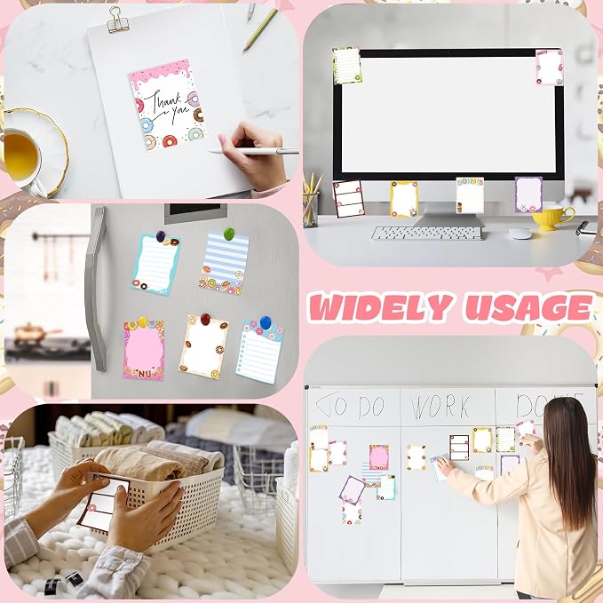 Chiisong 12 Pieces Cute Sticky Notes Gifts Donuts Sticky Notes Donut Party Favors 3x4 Inch Fun Kawaii Adhesive Notepads Cartoon Memo to Do List for Birthday Return Gifts Reward Office Home Supplies