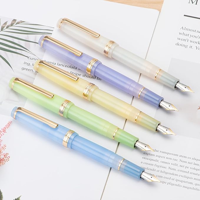 Jinhao 82 Acrylic Fountain Pen, Iridium Bent Nib with Ink Converter, Transparent Purple Classic Design Calligraphy Pen (Gold Trim)