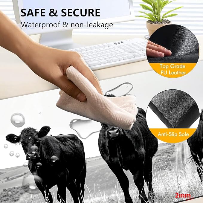 Heated Mouse Pad with 3 Levels Heated & 3 Hours Auto Shut-Off Mouse Pad for Warming Hands in Office Home, 23.6" x 14.2"Large Safe Desk Mat Hand Warmer，Black Cow