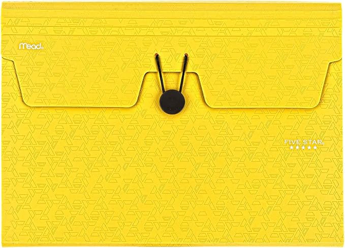 Five Star Expanding File Organizer, 6-Pocket Accordian File Organizer, Bungee Closure, Holds 11" x 8-1/2", Harvest Yellow (350100G-ECM)