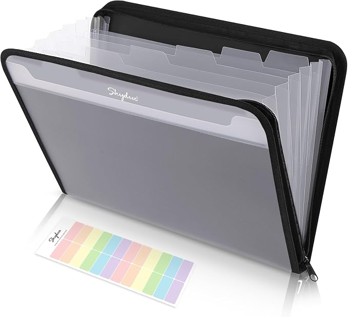 SKYDUE Accordion File Organizer, 7 Pocket Expanding File Folder with Front Pocket, Letter Size, Important Document Organizer with Double Zipper,Travel Folder, School Office Supplies
