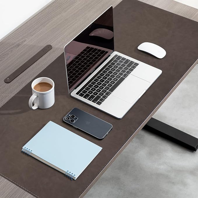 CHEERYGOO Faux Leather Desk Mat - Waterproof Mouse Pad, Non-Slip PU Leather Blotter, Writing Surface for Office and Home 47"x17" XXL Dark Coffee