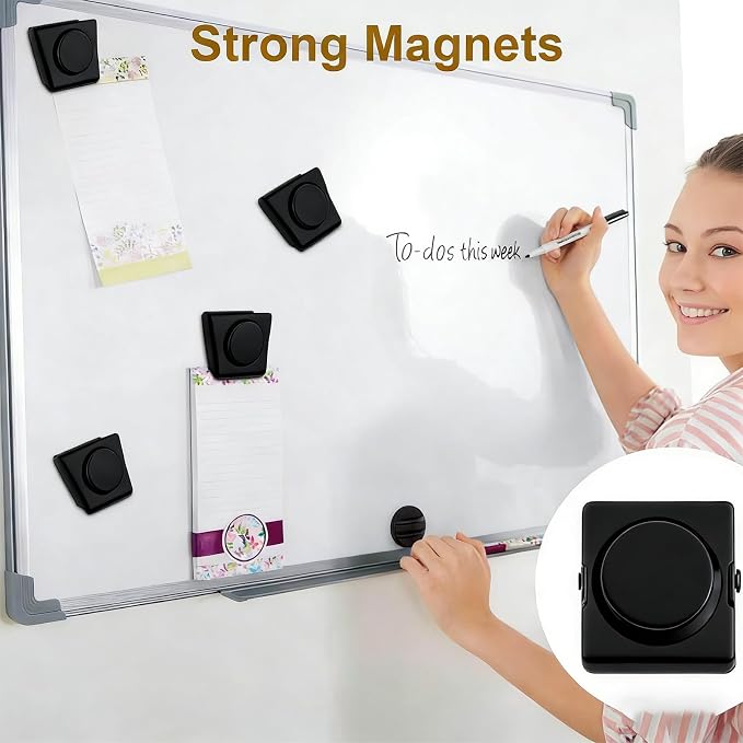 Square Strong Magnetic Clips, 1.2"-16 Pcs, 30 mm, Black, Refrigerator Magnet Clips, Magnets, Office Supplies, Photo Displays