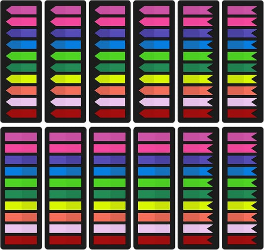 KICNIC 3000 Pieces Page Markers Sticky Index Tabs, Arrow Flag Tabs Self Adhesive, Colored Notes Tab Stickers for Notebook, Documents, Books [10 Colors, 3 Designs] Sticks Securely, Removes Cleanly