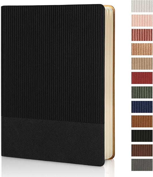 Lined Journal Notebook for Work College Ruled Notebook 5.79" x 8.27" A5 PU Leather Daily Journaling Notebook 216 Pages for Women Men Daily Writing Business School Travel Gift (Black)
