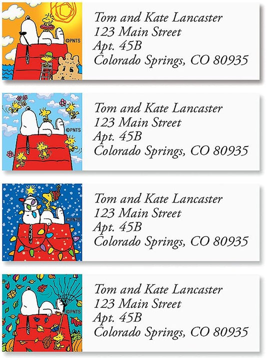 Colorful Images Peanuts Return Address Labels | Snoopy Four Seasons , 240 Count, Self-Adhesive on Flat-Sheet Labels, Customize with Name & Shipping Address