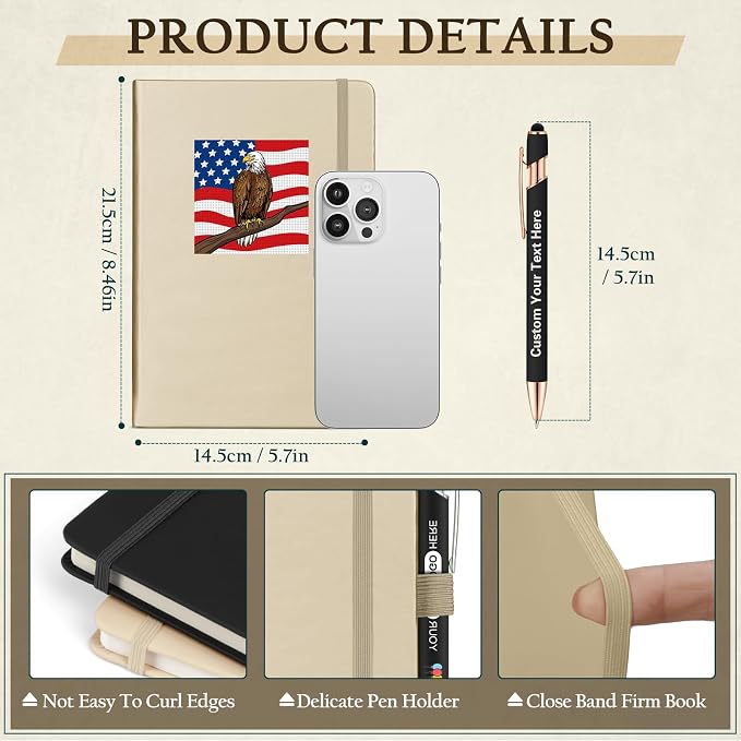 ENOMY Personalized A5 Notebook & Pen Set Custom PU Leather Journal 200 Lined Pages Custom Notebook with Gift Box Journals for Writing College Birthday Business Gift, Yellow