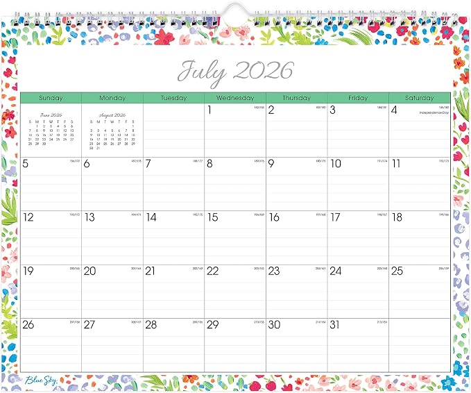 Blue Sky 2026-2027 Monthly Academic Wall Calendar, 15"x12", Ditsy Dapple | July 2026 - June 2027, Durable Twin Wire Binding, For Office And Classroom, Academic Year