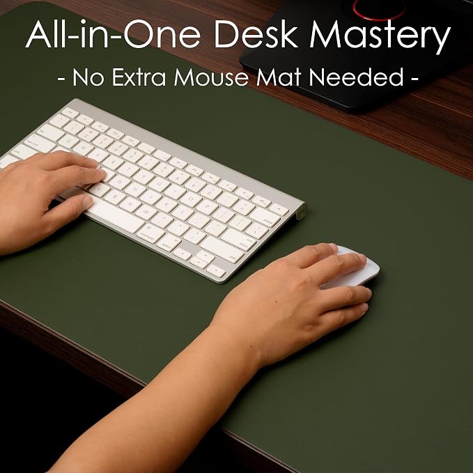 Leather Desk Pad Protector, Waterproof Mouse Pad, PU Desk Mat, Office Desk Cover, Desk Writing Mat for Office/Home/Work/Cubicle (Green/Gray) 23.6x13.7 in