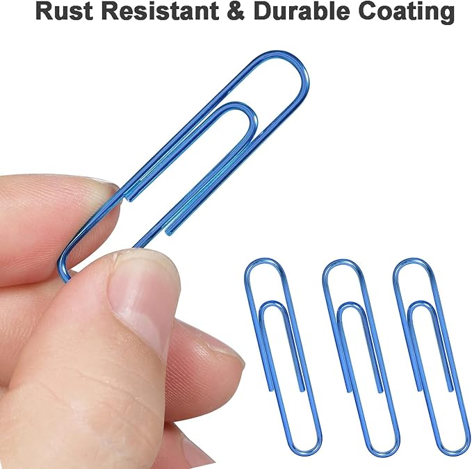 Vinaco Blue Paper Clips, 400PCS Assorted Sizes, 1.3" & 2" Paper Clips, Durable & Rustproof, Coated, Great for Office & School
