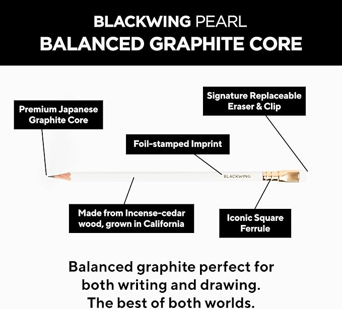 Blackwing Pearl Pencils, Balanced Japanese Graphite, White, 12 Count