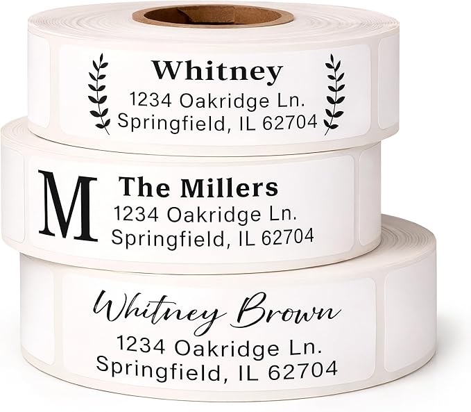 Personalized Return Address Labels on Roll – Custom Name & Address Stickers, Roll of 50,250,500 Easy-Peel Self-Adhesive, Glossy White 2.5" x 0.75"