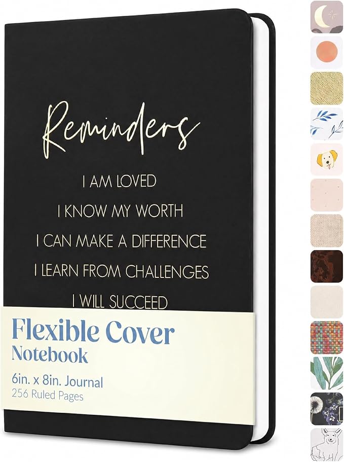 WORLD TRAVELER Eccolo Lined Journal Notebook, Flexi-Cover, Reminders, 256 Ruled Pages, Medium 5.75-x-8.25 inches | Sturdy Flexible Hardcover, 80GSM Acid-Free Ivory Pages, Smyth-Sewn Lay-Flat Binding, Ribbon Bookmark