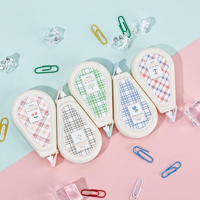 Temiary 5 Pcs Aesthetic Beige Correction Tape, Smooth Tapes, Plaid Patterns | Quick Dry Beige Tapes for Instant Corrections, Easy to Use White Tape Out Applicator Set for Office Note Taking, Journaling
