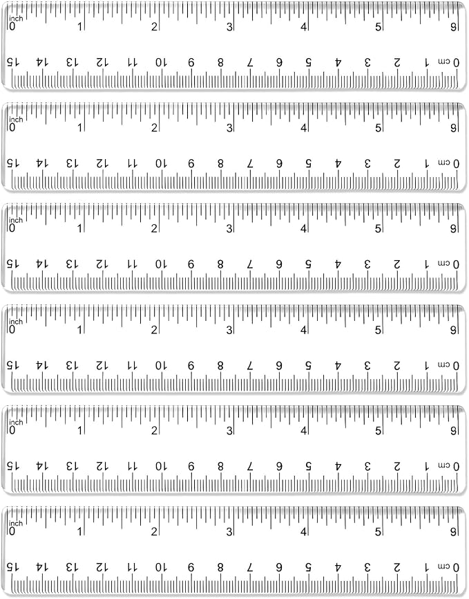 6 Pack 6 Inch Ruler Plastic, 15cm Clear Ruler, Portable Shatterproof Plastic Drafting Measuring Ruler for Classroom Home Daily Use | Ruler 6 Inch Plastic