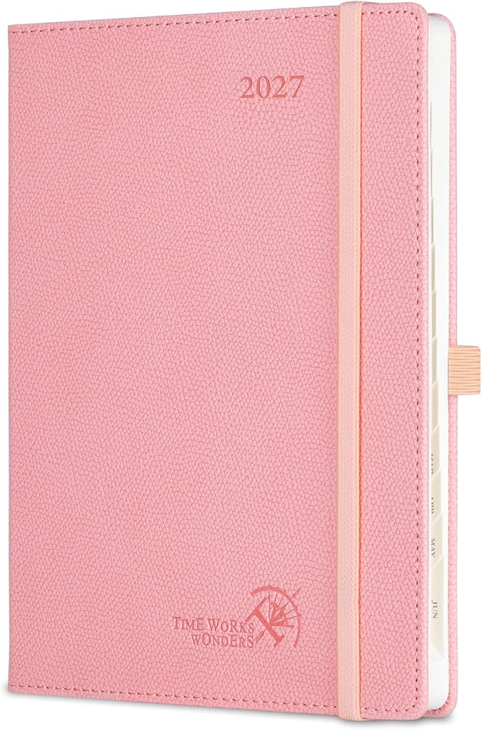POPRUN 2027 Planner (Medium 6.75"x 8.75"), Weekly and Monthly Planner | Daily Calendar Book Jan.2027 - Dec.2027, Appointment Book with Monthly Tabs, Leather Hardcover, Inner Pocket - Soft Pink