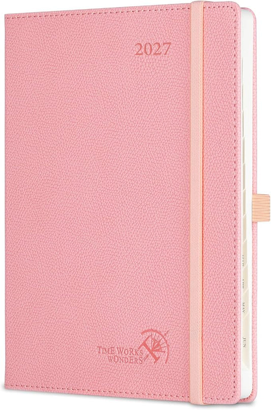 POPRUN 2027 Planner (Medium 6.75"x 8.75"), Weekly and Monthly Planner | Daily Calendar Book Jan.2027 - Dec.2027, Appointment Book with Monthly Tabs, Leather Hardcover, Inner Pocket - Soft Pink