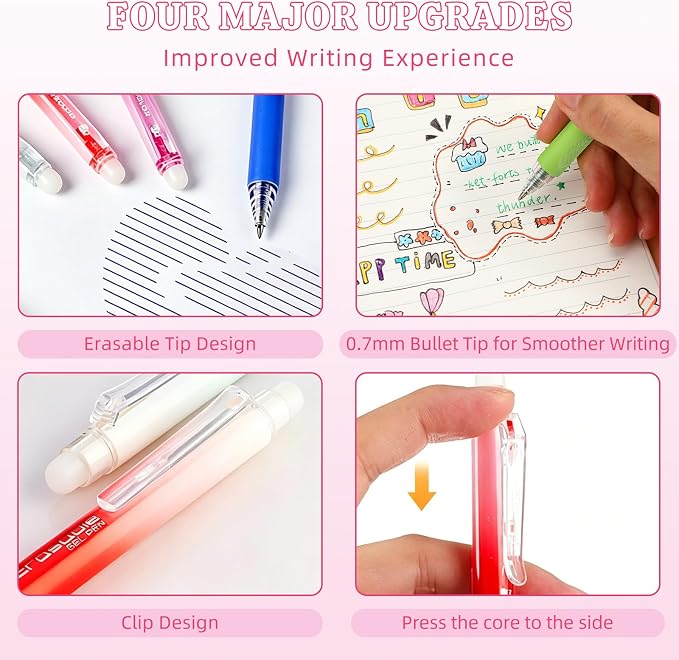 12 Pack Erasable Pen Set - 6 Colors Erasable Highlighters + 6 Colors Erasable Gel Pens, Smooth Writing No Bleed, Reusable Erasable Markers for School, Office & DIY Art Crafts (12 Pack)