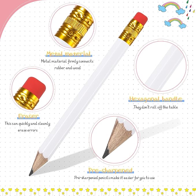 Zonon 24 Pcs White Golf Pencils with Erasers Mini Small Pencil Baby Shower Favors Bulk Hexagon Wooden Sharpened Half Graphite 2B for Golf Event, Bridal Shower, Party Game, School, Company, Pew, Pocket