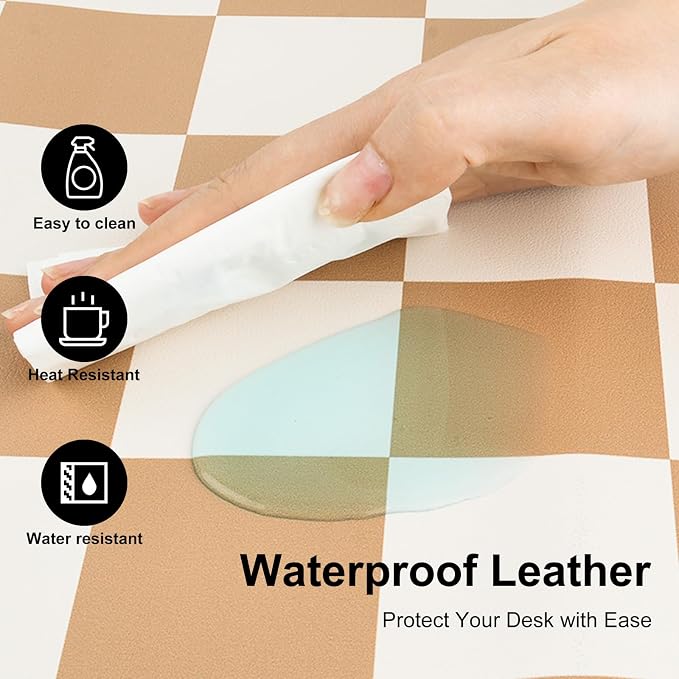 Colorful Star Khaki Plaid Large Mouse Pad, 31.5" x 15.7" | Waterproof Non-Slip Desk Mat for Office Accessories, Mousepad & Large Desk Pad, PU Leather Laptop Mat