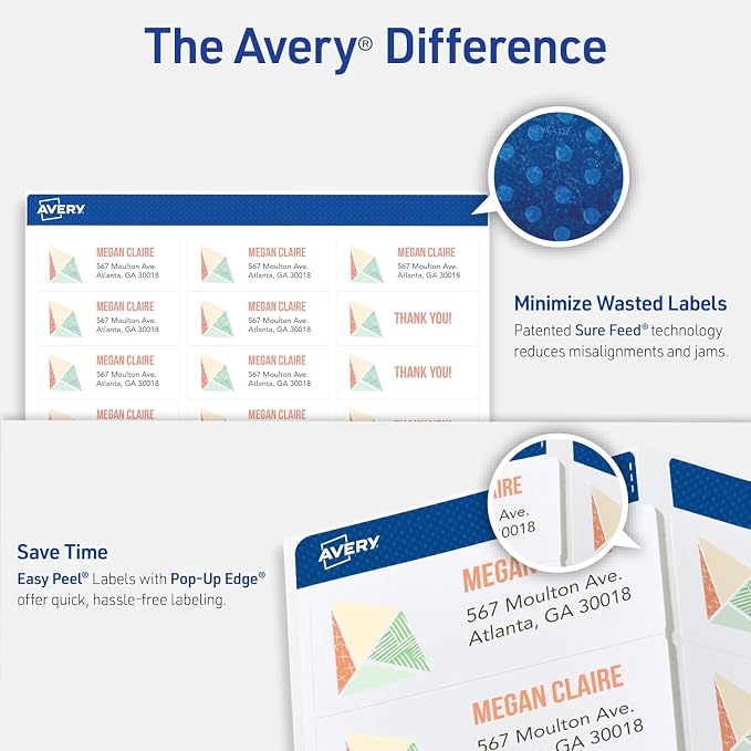 Avery Labels Easy Peel Printable Address Labels with Sure Feed, 1" x 2-5/8" Customizable Stickers, 5,010 White Blank Mailing Labels, Great for Mailing, Shipping, and More (5160) | Customizable Printable Stickers with Sure Feed, White Blank Mailing Labe...