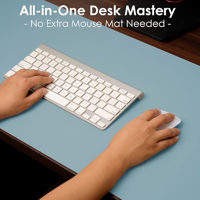 Leather Desk Pad Protector, Waterproof Mouse Pad, PU Desk Mat, Office Desk Cover, Desk Writing Mat for Office/Home/Work/Cubicle (Light Blue) 31.5x15.7 in