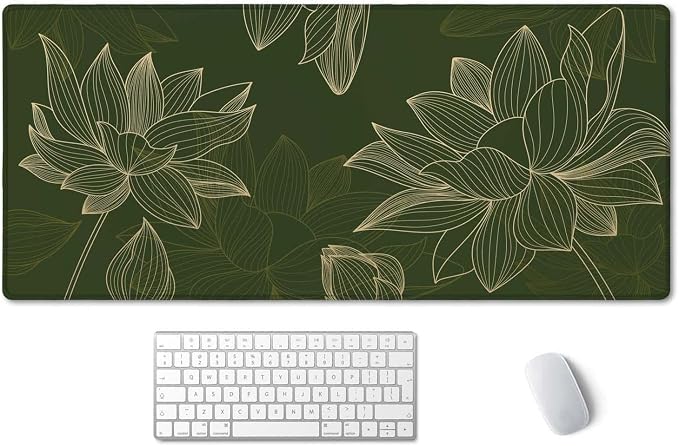 SSOIU Green Floral Desk Mat - Modern Gaming Mouse Pad, Large XXL Size, 35.5" x 15.7