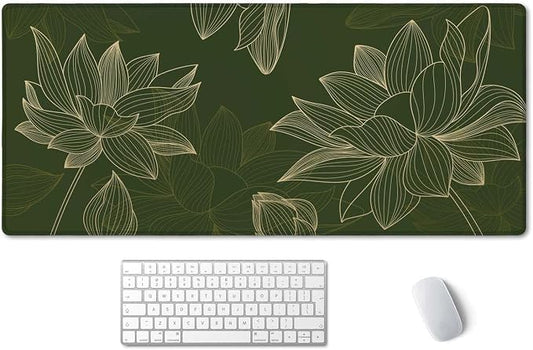 SSOIU Green Floral Desk Mat - Modern Gaming Mouse Pad, Large XXL Size, 35.5" x 15.7