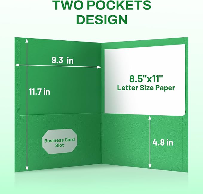 SUNEE Folders with Pockets(25 Pack, Green), 2 Pocket Folders Fit Letter Size Paper, Paper File Folder for School Office Home Business