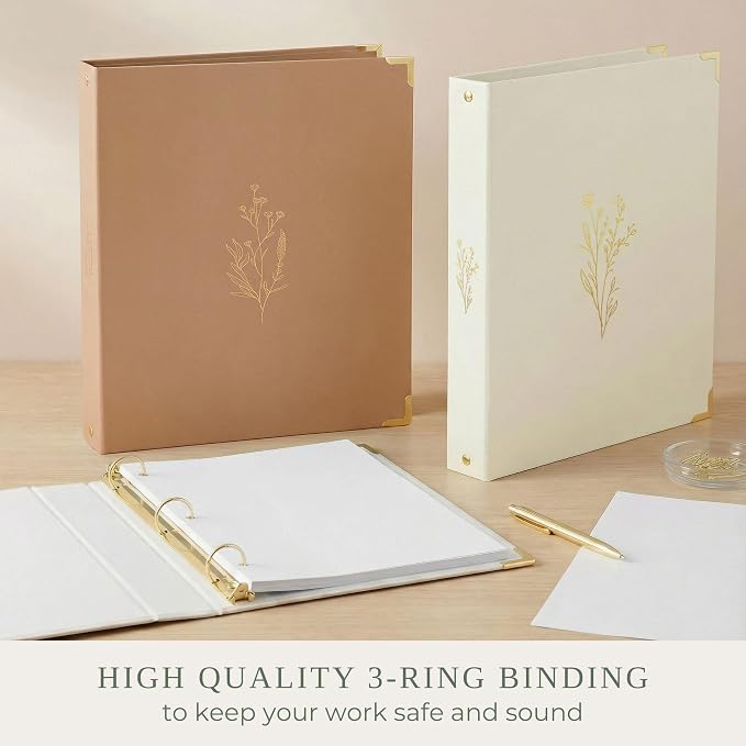 Aesthetic 3 Ring Binder Set of 2 - Sturdy 1 Inch Binder Fits Letter Sized Paper - A Cute Three Ring Holder for Women or Men with Pocket Easily Organizes Your Paperwork for School, Office or Work