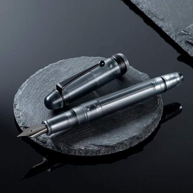 Asvine V126 Vacuum Filling Fountain Pen, Matte Black Acrylic Medium Nib, Large-Capacity Pen with Gift Case