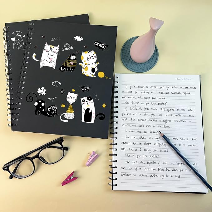 Lined Spiral Notebook B5 Black Journal 7.48'' X 10.18''-4 Pack 7mm College Ruled Hardcover Notebooks 160 Pages 100GSM Thick Paper for Note Taking School Office Supplies