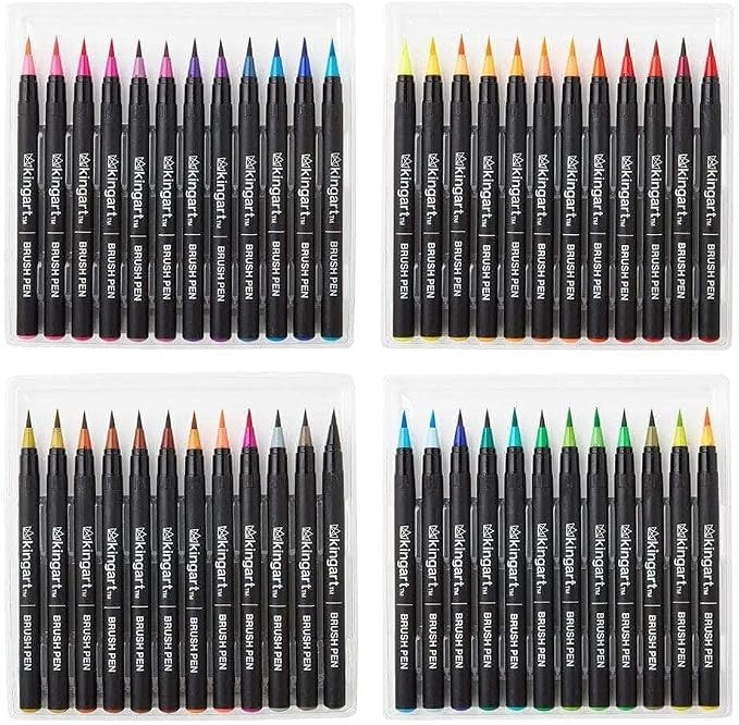 KINGART Pro Brush Pens, 48 Colors for Real Watercolor Painting with Flexible Nylon Brush Tips, Paint Markers for Coloring, Calligraphy and Drawing for Artists and Beginner Painters