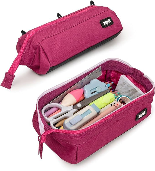 ZIPIT: Lenny Pencil Case - Pink - Large Storage Capacity Zipper Pouch, Makeup & Stationery Bag, School-Travel, Washable Polyester, Kids-Teens-Adults