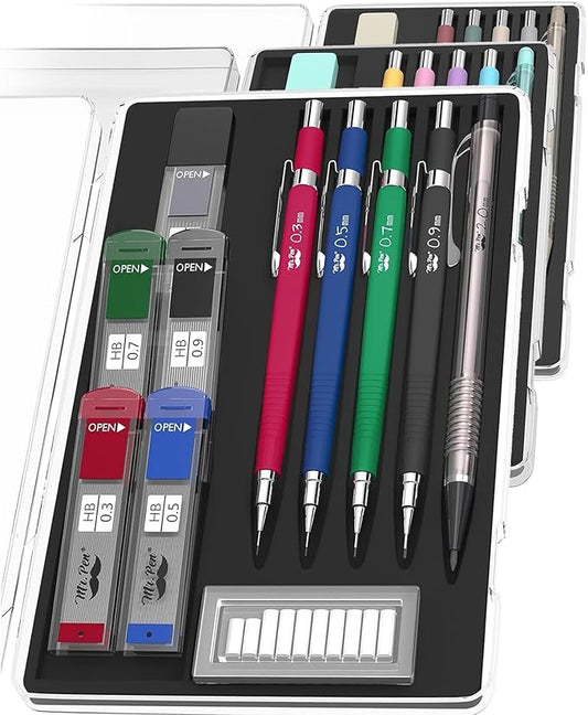 Mr. Pen- Art Mechanical Pencil Set, 5 Mechanical Pencils (0.3, 0.5, 0.7 | 0.9, 2.0mm), 5 HB Lead Refills & 10 Eraser Refills, Precision Drawing Pencils for Sketching, Writing & Technical Artwork