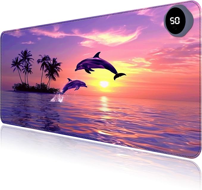 Heated Mouse Pad with 3 Levels Heated & 3 Hours Auto Shut-Off Mouse Pad for Warming Hands in Office Home, 23.6" x 14.2"Large Safe Desk Mat Hand Warmer，Jumping Dolphin