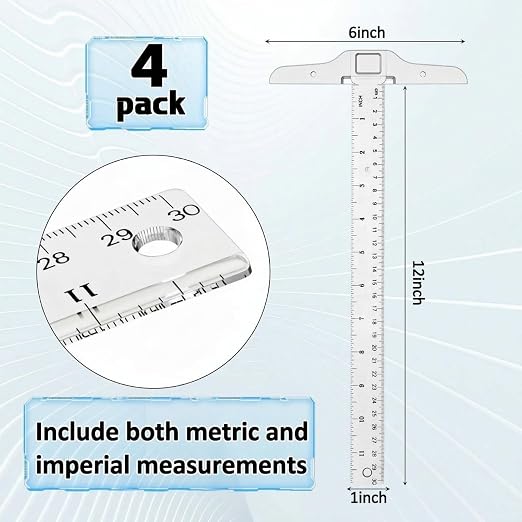 Pangda 4 Pcs 12 Inch T-Square Ruler Plastic Transparent T-Ruler for Drafting and General Layout Work
