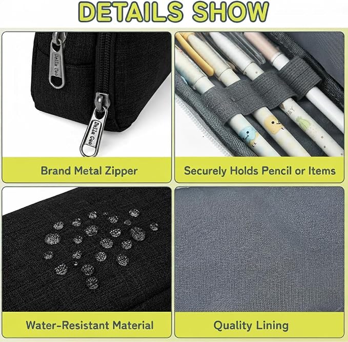 Della Gao Pencil Case, Large Pencil Pouch Nylon Pencil Box for Office Stationery Organizer, Multifunctional Pencil Bag for Men Women