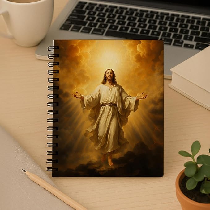 bitCNY Risen Christ Notebook – Jesus Ascension Christian Journal – Spiritual Religious Notebook for Devotions and Prayer, Spiral Bound 5.5x8.3 Inches