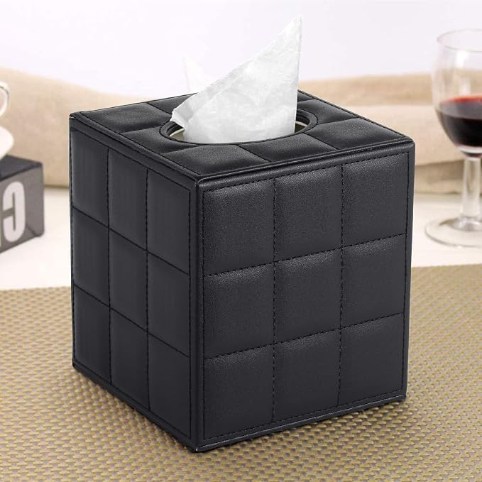 Modern Tissue Box Holder Square,Napkin Holder Pumping Paper Case Dispenser,Upgrade Large Size Facial Tissue Box Cover with Magnetic Bottom for Home Bathroom NightStand Office Desk (Black)