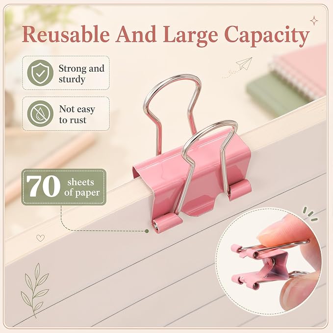 Yexiya 300 Pcs Small Binder Clips Sturdy 0.75 Inch Pink Paper Med Clips Office Supplies Paper Clamps for Office Teachers Students School Business Supplies