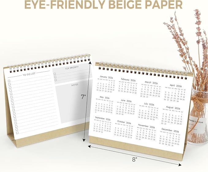 SKYDUE Small Desk Calendar 2026-2027, Jul. 2026 – Dec. 2027, 8.3" x 6.3", Black Minimalist Style, Double-Wire Binding, To-Do & Notes Sections, with 280 Planner Stickers