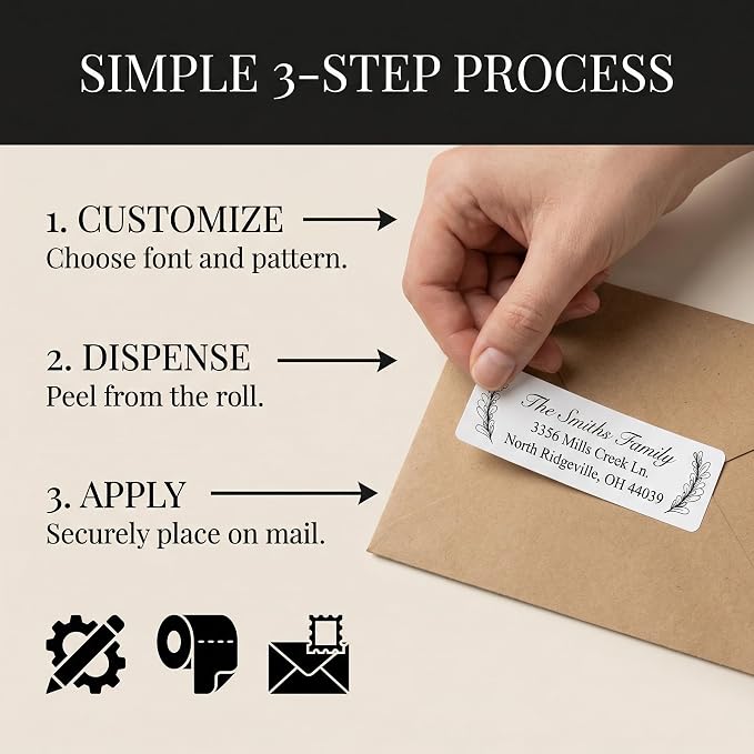 Address Labels Personalized Return Address Labels (10-1000) Personalized Custom Mailing Label for Envelopes 2.5" x 0.75" Self Adhesive Return Stickers Roll, White