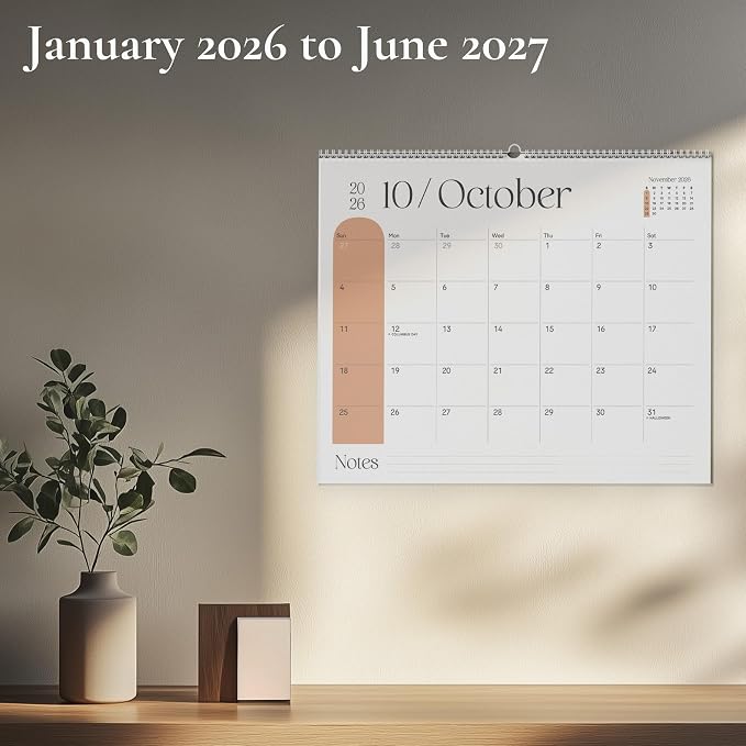 Makaplan Vibrant Arc Horizontal 11x13.5 Inches Wall Calendar 2026-2027, 18 Month Calendar January 2026 to June 2027 Colorful & Fun Monthly Themes