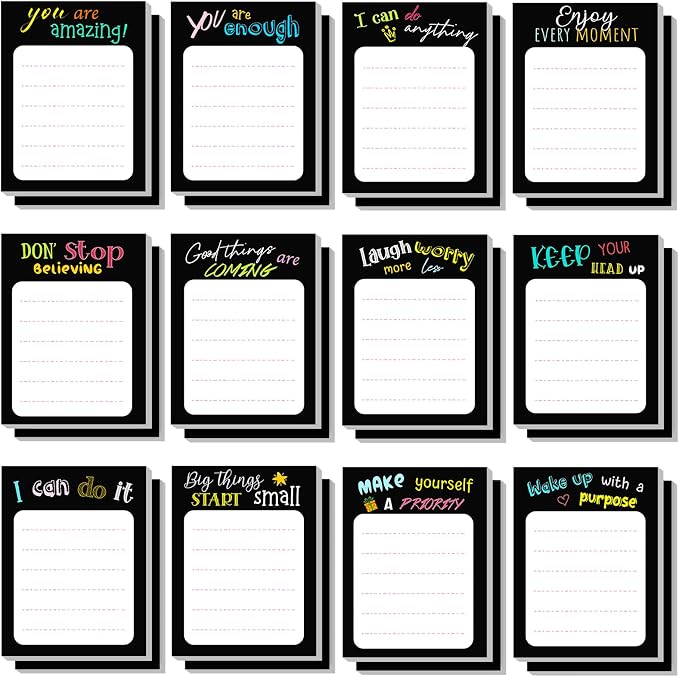 Yinder 24 Pcs Inspirational Sticky Notes, Back to School Supplies, Cute Motivational Sticky Notes Pad Employee Appreciation Gifts Bulk for Teacher Coworker Office 3 x 3'' (Inspirational,Black Color)