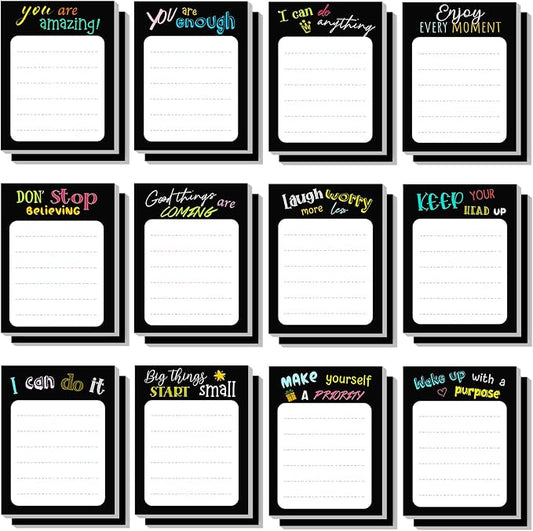 Yinder 24 Pcs Inspirational Sticky Notes, Back to School Supplies, Cute Motivational Sticky Notes Pad Employee Appreciation Gifts Bulk for Teacher Coworker Office 3 x 3'' (Inspirational,Black Color)
