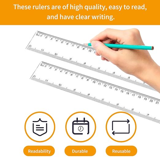 Viaky 12 Inch Clear Plastic Rulers,2 Pack,30CM Straight Ruler | Measuring Ruler with Inches&Centimeters, Easy to Read Markings, Scratch-Resistant Design, for Office,Back to School Supplies
